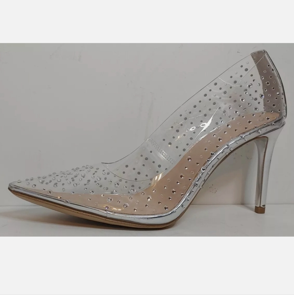 NEW!! JLO Jennifer Lopez Errregina Silver & Clear 3.5" Heels (Size 10)